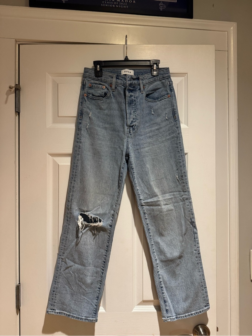 Pistola Light Blue Straight-Leg Women’s Jeans with Knee Rip